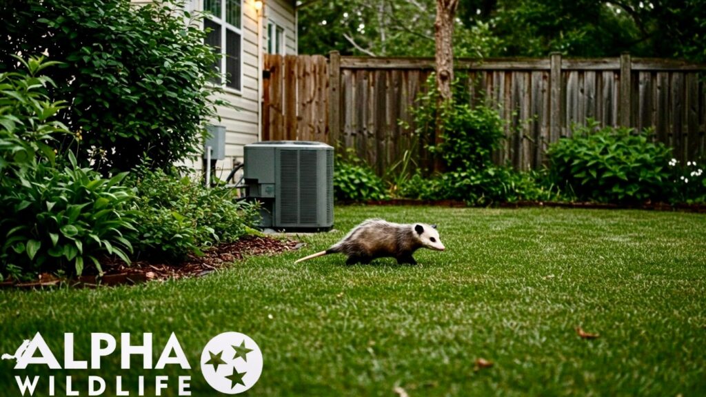 opossum in the backyard of a home Opossum in the backyard of suburban home