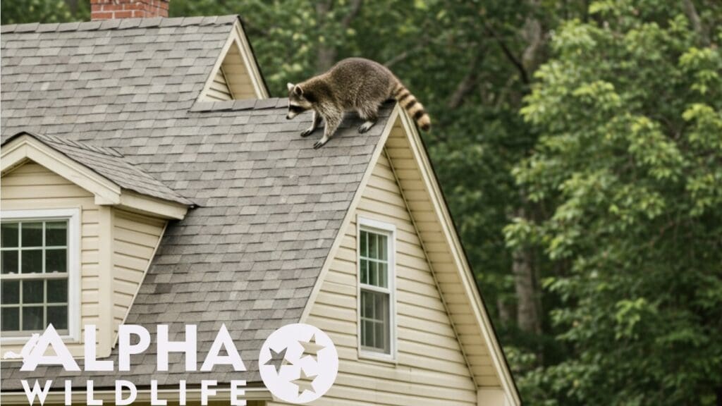 Raccoon on roof of home
