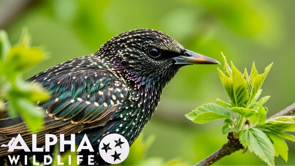 Starling roosting on tree branch