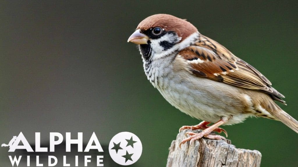 Sparrow roosting on fence post.