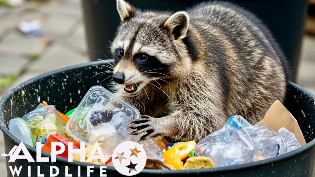 raccoon eating out of garbge cn