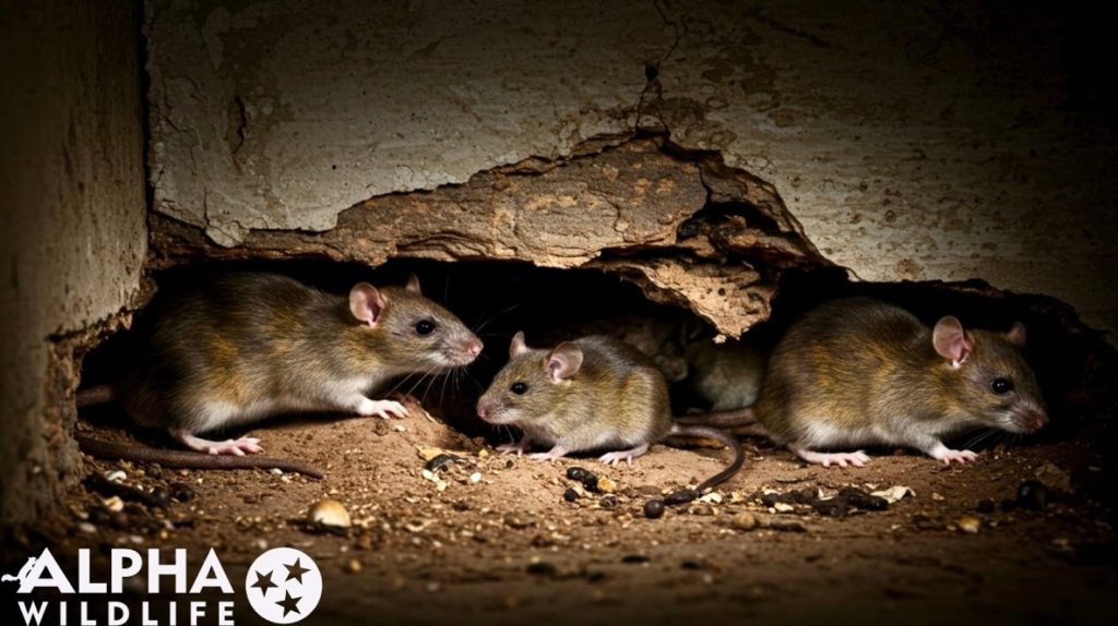 rats hiding in a hole in the wall