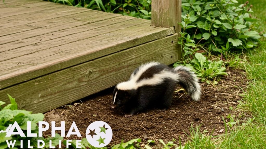skunk beside a deck