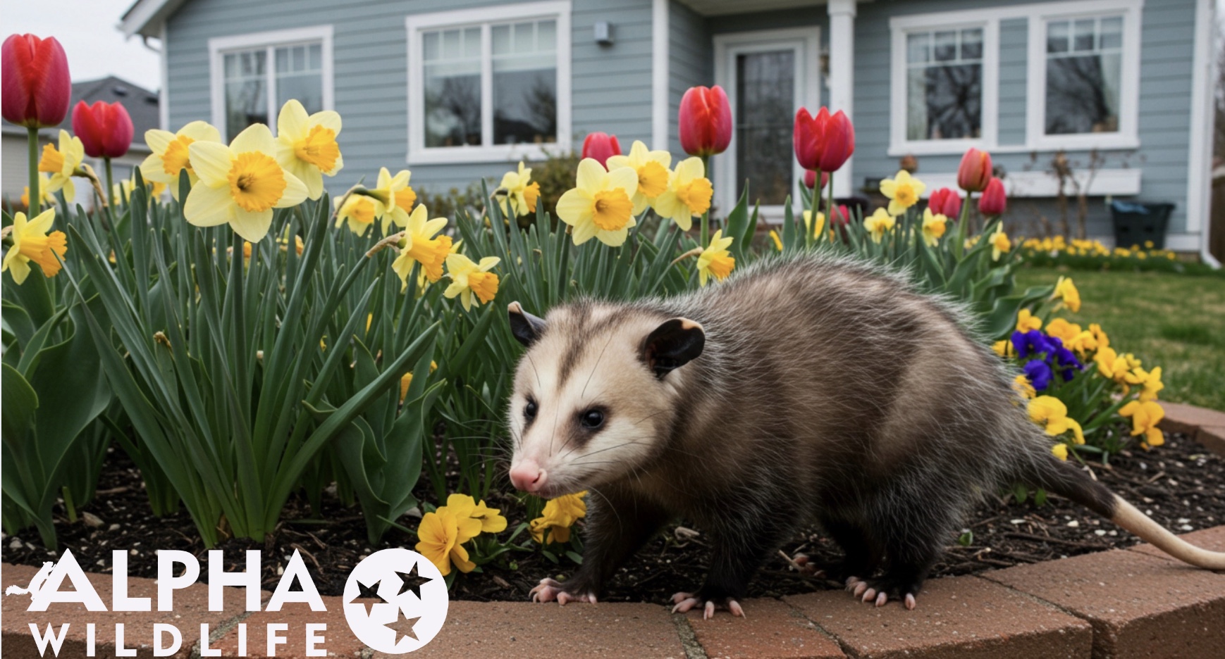 Possum in flower bed