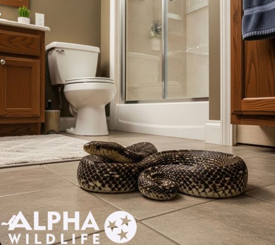 snake inside the bathroom of suburban home